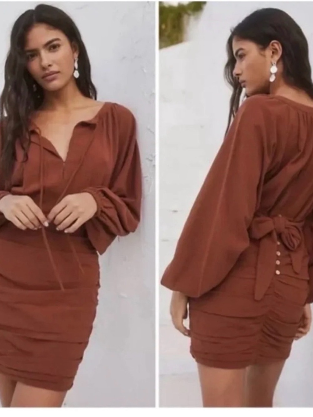 Free People The Only One Mini Dress Size Large Cream color long sleeve